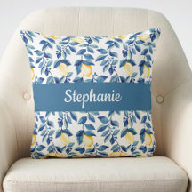 Blue Yellow Watercolor Lemon Monogram Name