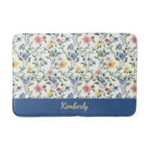 Blue Yellow Watercolor Wildflower Monogram Name