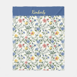 Blue Yellow Watercolor Wildflower Monogram Name Fleecefilt