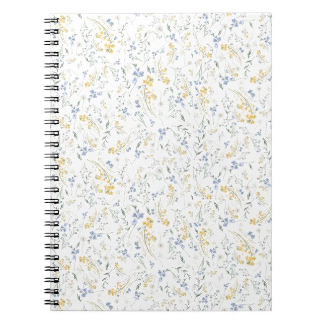 Blue Yellow Wildflower Pattern Anteckningsbok (Framsidan)
