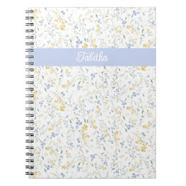 Blue Yellow Wildflower Pattern Custom Name Anteckningsbok
