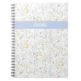 Blue Yellow Wildflower Pattern Custom Name Anteckningsbok