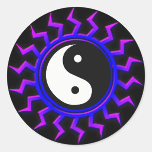 Blue Yin Yang Balanced Sol Runt Klistermärke