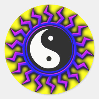 Blue Yin Yang Balanced Sol Runt Klistermärke