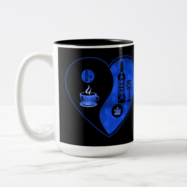 Blue Yin & Yang Coffee & Vin Två-Tonad Mugg (Vänster)