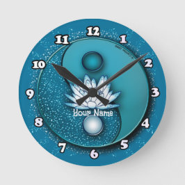 Blue Yin Yang Lotus Clock Rund Klocka