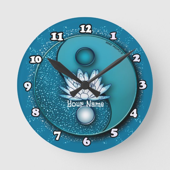 Blue Yin Yang Lotus Clock Rund Klocka (Framsida)