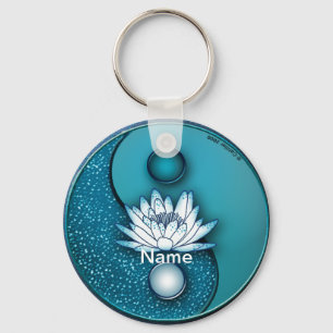 Blue Yin Yang Lotus Nyckelring