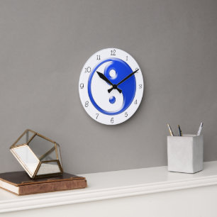 Blue Yin Yang Round Clock Rund Klocka