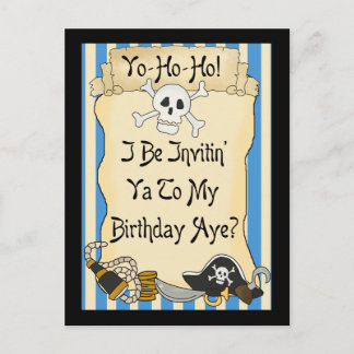 Blue Yo Ho Ho Pirat Birthday Inbjudan Vykort