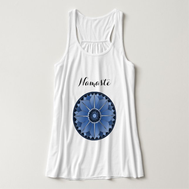 Blue Yoga Namaste Typography Mandala Lotus Anpassn Linne Med Racerback (Design framsida)