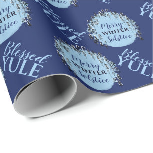 Blue Yule Merry Winter Solstice Träd Presentpapper