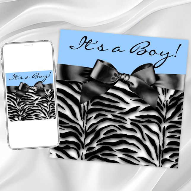 Blue Zebra Baby Shower Inbjudningar (Boy zebra baby shower any occasion invitation. Instant download and printed invitations available.)