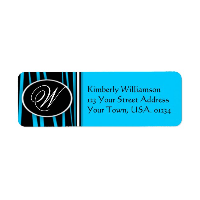 Blue Zebra Monogrammed Returetiketter Returadress Etikett (Framsidan)