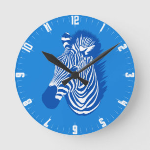 Blue Zebra Round Clock Rund Klocka