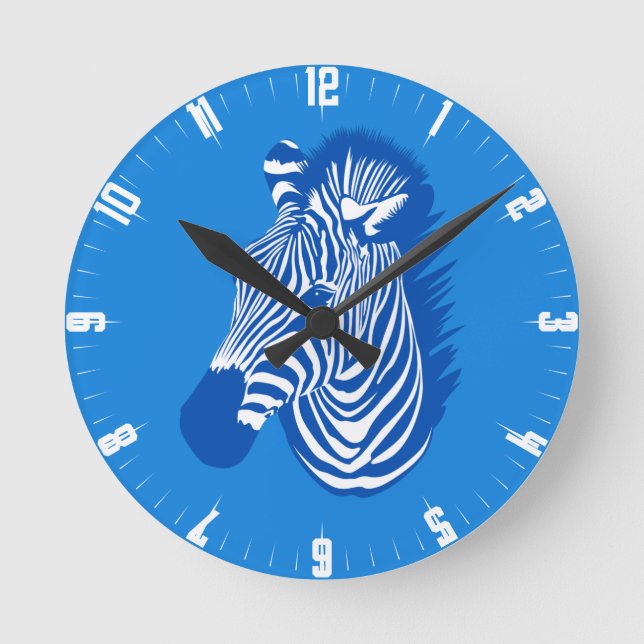 Blue Zebra Round Clock Rund Klocka (Framsida)