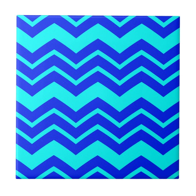 Blue Zig Zag Chevron Mönster Design Kakelplatta (Framsidan)