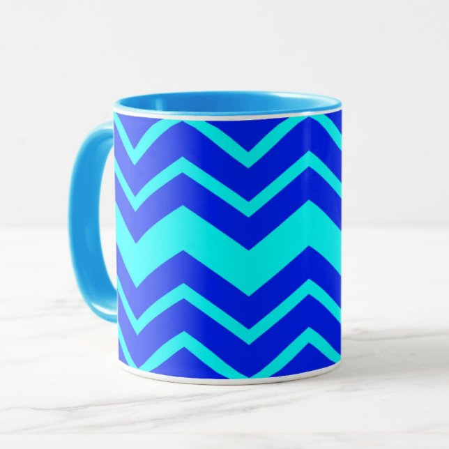 Blue Zig Zag Chevron Mönster Design Mugg (Skapare uppladdad)