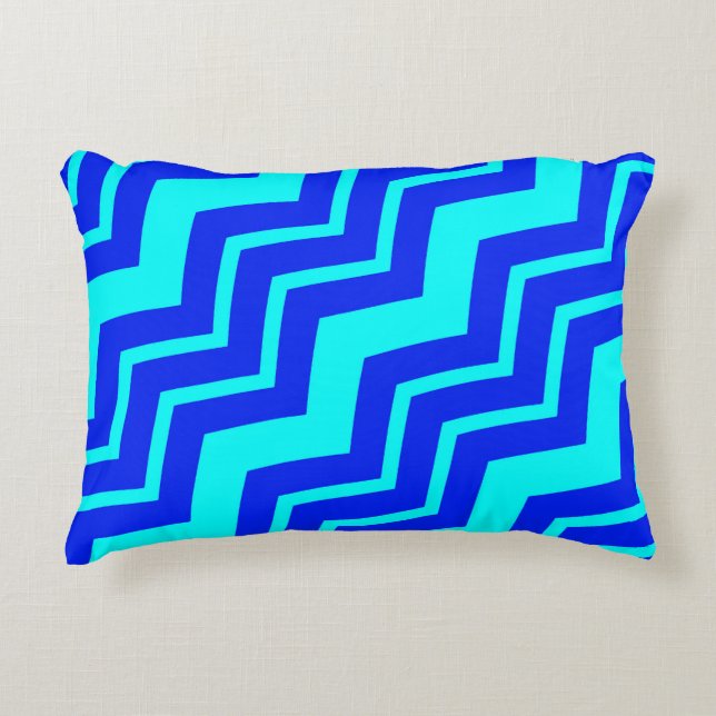 Blue Zig Zag Chevron Mönster Design Prydnadskudde (Framsidan)