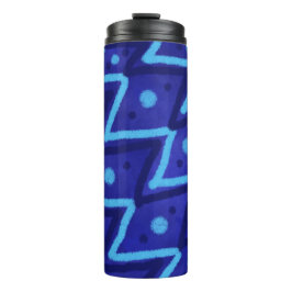 Blue Zig Zags Dots Funky Pattern 