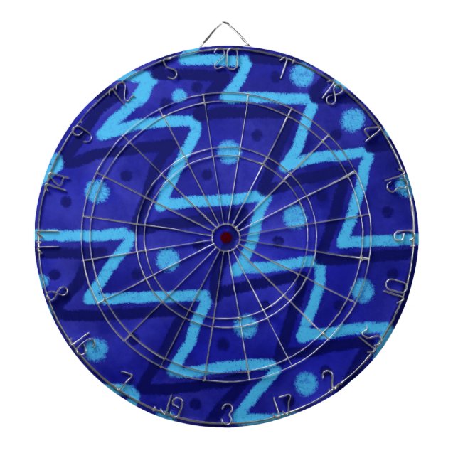 Blue Zig Zags Dots Funky Pattern  Darttavla (Framsidan)