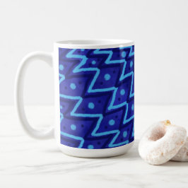 Blue Zig Zags Dots Funky Pattern Kaffemugg