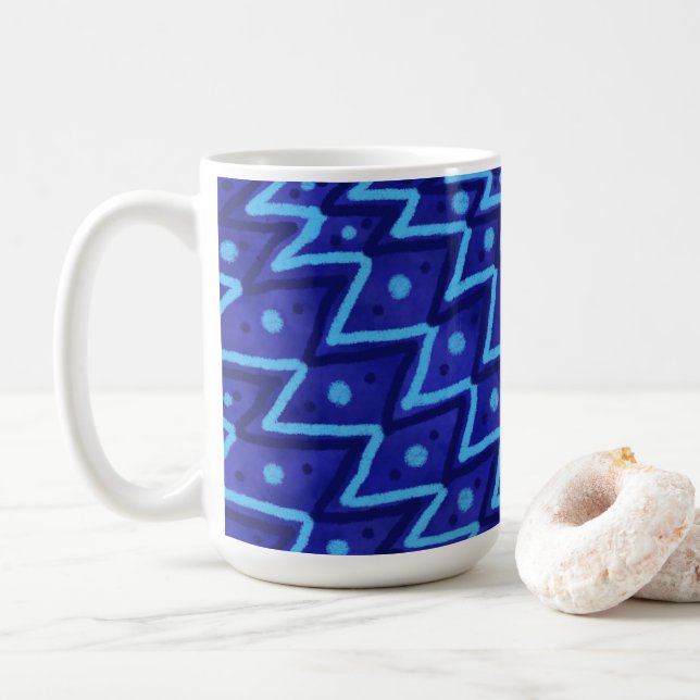Blue Zig Zags Dots Funky Pattern  Kaffemugg (Med munk)