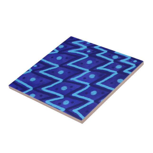Blue Zig Zags Dots Funky Pattern  Kakelplatta (Sidan)