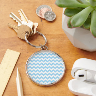 Blue Zigzag, Blue Chevron, Geometric Mönster Rund Silverfärgad Nyckelring