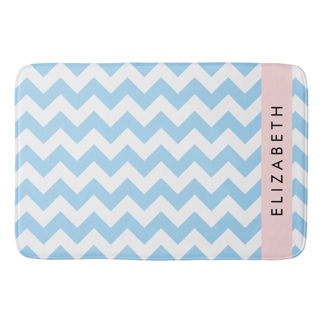Blue Zigzag, Blue Chevron, Wave Mönster, ditt namn Badrumsmatta (Framsidan)