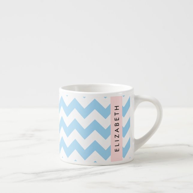 Blue Zigzag, Blue Chevron, Wave Mönster, ditt namn Espressomugg (Höger)