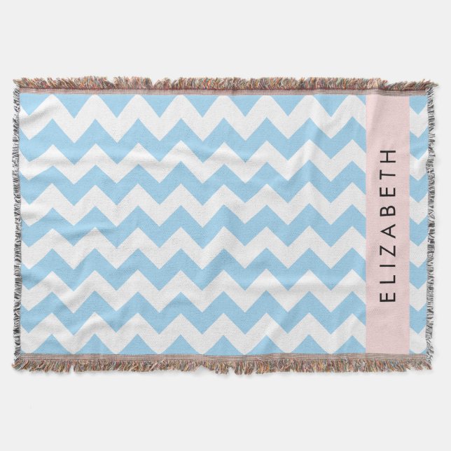 Blue Zigzag, Blue Chevron, Wave Mönster, ditt namn Filt (Framsidan)