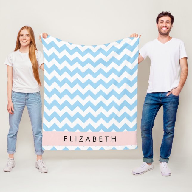 Blue Zigzag, Blue Chevron, Wave Mönster, ditt namn Fleecefilt (På plats)