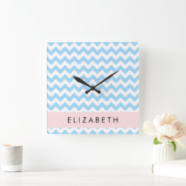 Blue Zigzag, Blue Chevron, Wave Mönster, ditt namn Fyrkantig Klocka