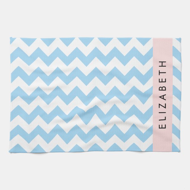 Blue Zigzag, Blue Chevron, Wave Mönster, ditt namn Kökshandduk (Horisontell)