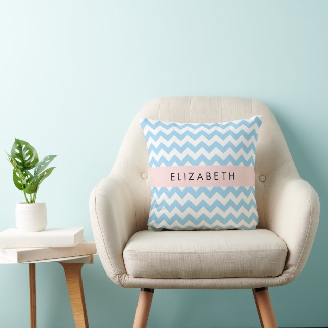 Blue Zigzag, Blue Chevron, Wave Mönster, ditt namn Kudde (Stol)