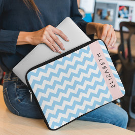 Blue Zigzag, Blue Chevron, Wave Mönster, ditt namn Laptop Fodral