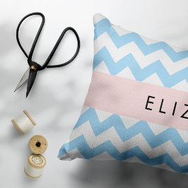 Blue Zigzag, Blue Chevron, Wave Mönster, ditt namn Prydnadskudde