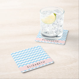 Blue Zigzag, Blue Chevron, Wave Mönster, ditt namn Underlägg Papper Kvadrat