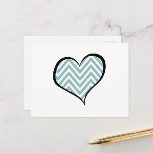 Blue Zigzag, Blue Chevron, Zigzag Mönster, Heart Vykort