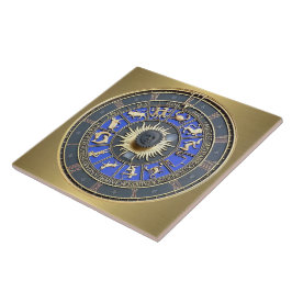 Blue Zodiac Wheel Kakelplatta