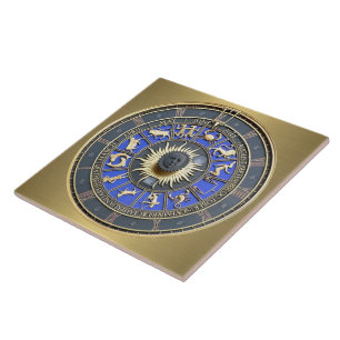 Blue Zodiac Wheel Kakelplatta