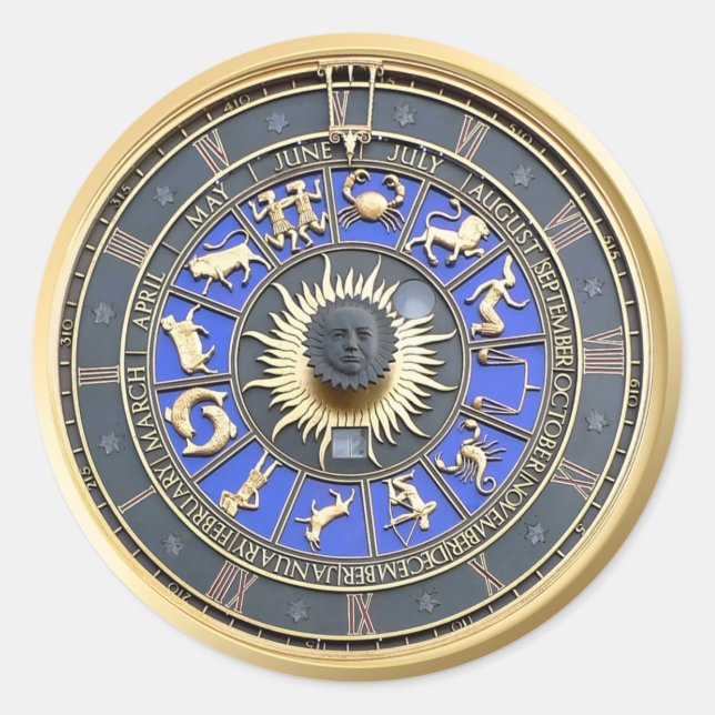 Blue Zodiac Wheel Sticker Runt Klistermärke (Framsida)