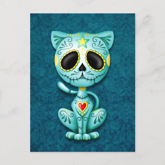 Blue Zombie Sugar Kitten Vykort (Framsida)