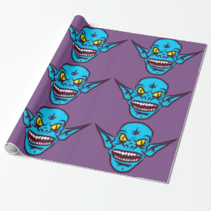 Blue zombie troll demon som omsluter papper presentpapper