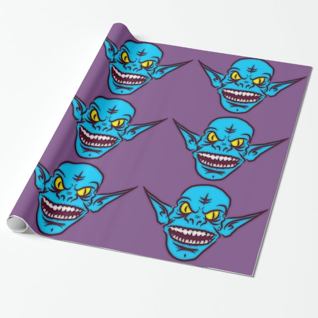 Blue zombie troll demon som omsluter papper presentpapper (Utrullad)