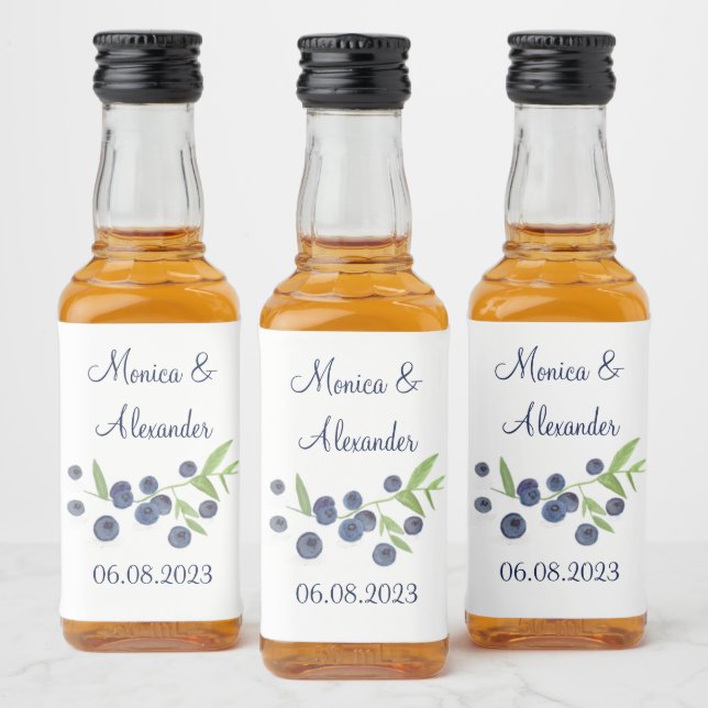 Bluebär Blueberry Fruits Summer Bröllop Spritflaskor Etikett (Flaskor)
