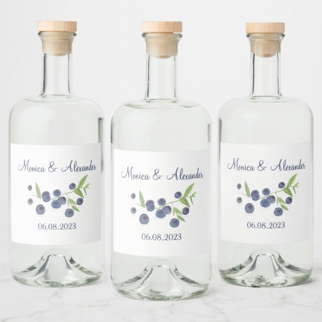 Bluebär Blueberry Fruits Summer Bröllop Spritflaskor Etikett (Flaskor)