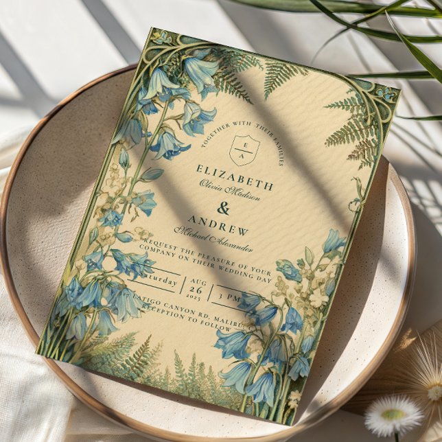 Bluebell Art Nouveau Wedding Inbjudningar (Skapare uppladdad)