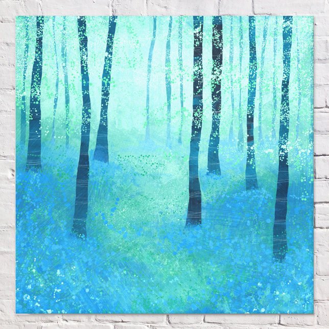 Bluebell Forest Canvastryck (Bluebell woodland forest calm tranquil healing blue green wall art)